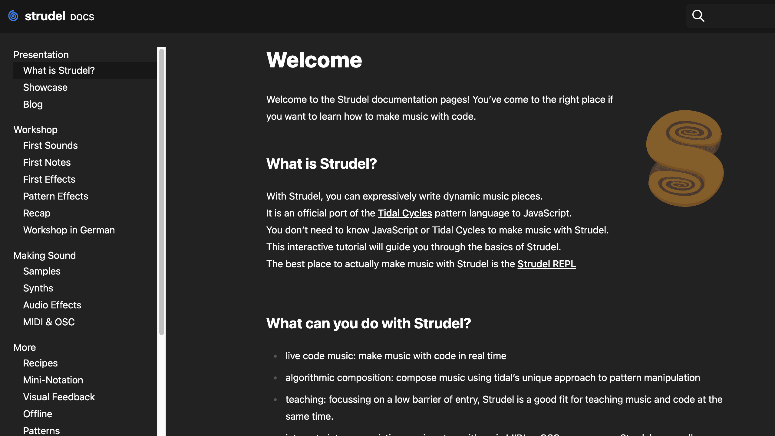 Strudel docs page